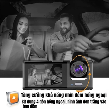 Camera hành trình 3 mắt Full HD 1.080P - Wifi kết nối, xem trên điện thoại, giảm giá, Giá chỉ 361.250 VND