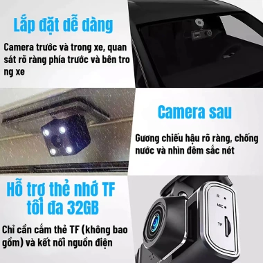 Camera hành trình 3 mắt Full HD 1.080P - Wifi kết nối, xem trên điện thoại, giảm giá, Giá chỉ 361.250 VND