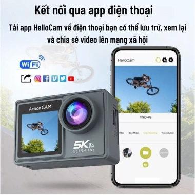 Camera hành trình 5K chống rung xe máy - Ghi video HD, giảm rung mạnh, chỉ 2 triệu
