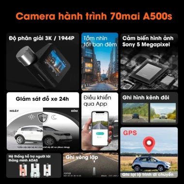 Camera hành trình 70mai A500s Sony cảm biến hình, báo tốc độ, cảnh báo GPS lệch làn - Giá 2.169.000 VNĐ
