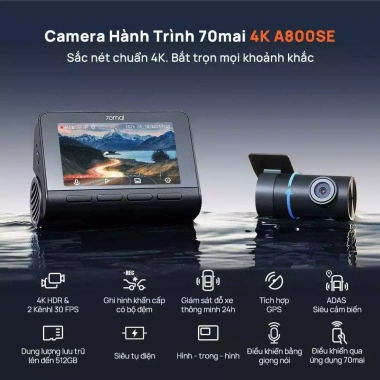Camera hành trình 70mai A800SE 4K HDR VIETMAP LIVE - Bản quốc tế, bảo hành 12 tháng, giảm còn 2.85 triệu