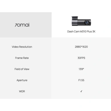 Camera hành trình 70mai Pro M310 3K, khẩu độ F1.55, góc siêu rộng, Night Vision - 1,229,000₫