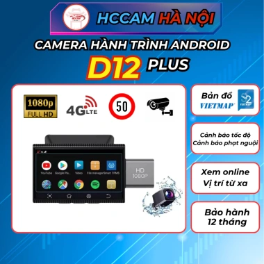 Camera hành trình D12 4G OWL - Cảnh báo tốc độ, ghi hình trước sau, Android 8.1, xem video, nghe nhạc online, giá 2.2 triệu