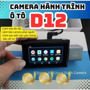 Camera hành trình D12 4G OWL - Cảnh báo tốc độ, ghi hình trước sau, Android 8.1, xem video, nghe nhạc online, giá 2.2 triệu