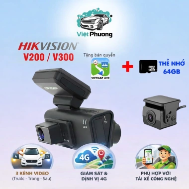 Camera Hành Trình HIKVISION V200 V300 3 kênh 4G ADAS ghi hình trước trong cabin sau xe giảm giá 3.199.000 VND