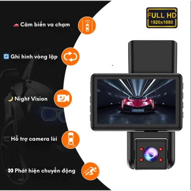 Camera hành trình ô tô 3 mắt A7 Pro 2K 170 độ ghi âm, BH 12 tháng – 1,2 triệu
