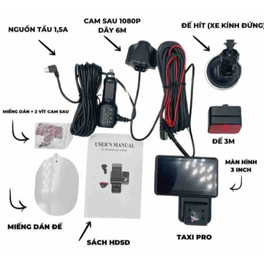Camera hành trình ô tô 3 mắt A7 Pro 2K 170 độ ghi âm, BH 12 tháng – 1,2 triệu