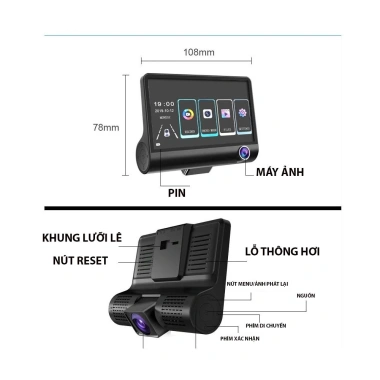 Camera hành trình ô tô 3 mắt Full HD 1.080p - Ghi hình trước, trong, sau và cam lùi, giá 512.840 VND