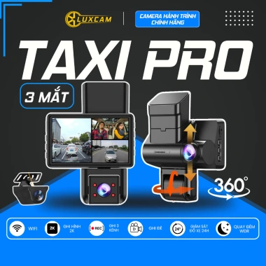 Camera hành trình ô tô 3 mắt TAXI PRO 2K góc quay rộng 170 độ kết nối điện thoại, bảo hành 1 năm LUXCAM