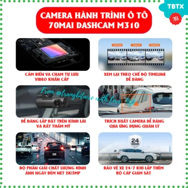 Camera hành trình ô tô 70mai M310 2K 3MP toàn cảnh ngày đêm, hình ảnh rõ nét, giảm giá 420.000 VND