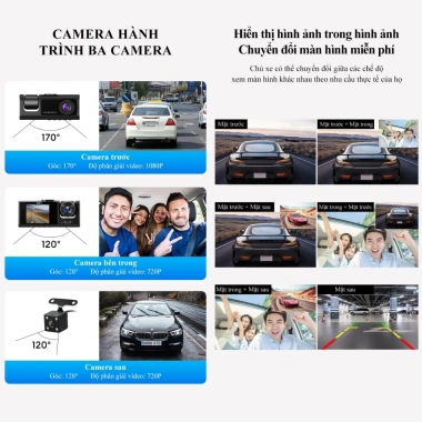 Camera hành trình ô tô CkeyiN QC023H 3 ống kính Wifi HD 1.080p hồng ngoại 466.000₫ 4