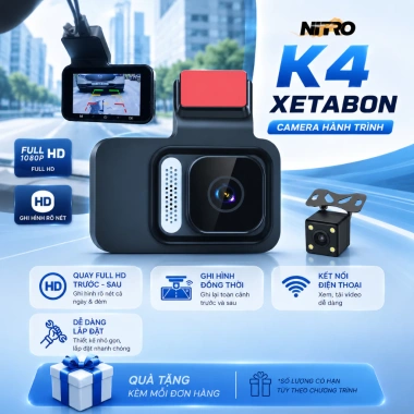 Camera hành trình ô tô K4 XETABON WiFi 1.080p FHD, cam trước & sau, BH 12 tháng - 640.000đ