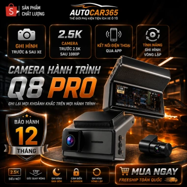 Camera hành trình ô tô Q8 Pro 2K5 2K Full HD, góc rộng 170 độ, ghi trước sau, hỗ trợ ghi đêm, giá chỉ 1,379,000 VND