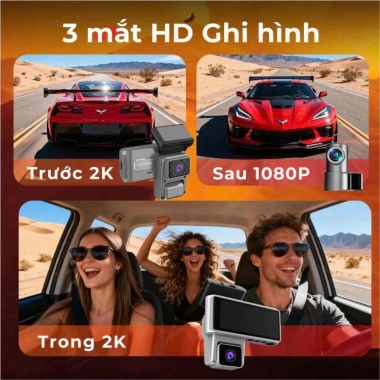 Camera hành trình ô tô S16 3 mắt 2K ghi đêm hồng ngoại AI, nhỏ gọn, kết nối điện thoại, BH 1 năm 1.5 triệu 5