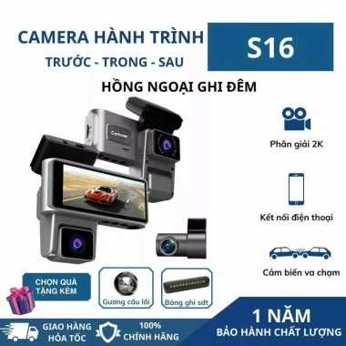 Camera hành trình ô tô S16 3 mắt 2K ghi đêm hồng ngoại AI, nhỏ gọn, kết nối điện thoại, BH 1 năm 1.5 triệu 10