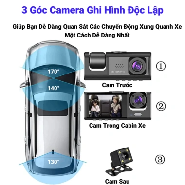 Camera Hành Trình Ô Tô Wifi GPS Đo Tốc Độ 3 Camera Quay Trước, Trong, Sau - Giá Ưu Đãi 360.000đ