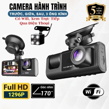 Camera hành trình ôtô WiFi 3 mắt, kép Full HD 1.080, quay trước, trong, sau - xem qua điện thoại, giá 650.000