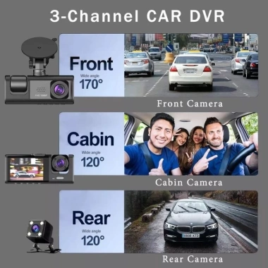 Camera hành trình ôtô WiFi 3 mắt, kép Full HD 1.080, quay trước, trong, sau - xem qua điện thoại, giá 650.000