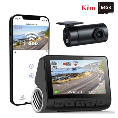 Camera hành trình V55S 4K 1.080P A800S 7mile – Ghi trong & sau, nối dài, chỉ 950.000₫