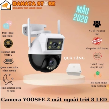 Camera ngoài trời Yoosee 2 mắt kép PTZ 8 LED quay 360°, siêu nét, góc rộng, màu ban đêm - 460.570₫