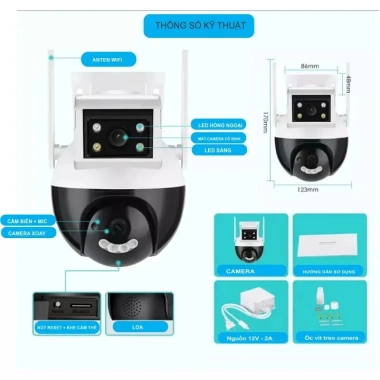 Camera ngoài trời Yoosee 2 mắt kép PTZ 8 LED quay 360°, siêu nét, góc rộng, màu ban đêm - 460.570₫ 2 Camera ngoài trời Yoosee 2 mắt kép PTZ 8 LED quay 360°, siêu nét, góc rộng, màu ban đêm - 460.570₫ 2