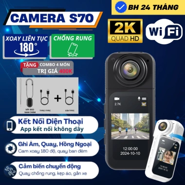 Camera siêu bé S70 2K góc nhìn người thứ nhất - Pin dài - Giá ưu đãi 790.000đ