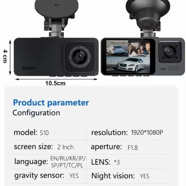 Camera WiFi xe hơi 1.080P 3 mắt S10, nhìn hồng ngoại, bảo hành 12 tháng - 449k