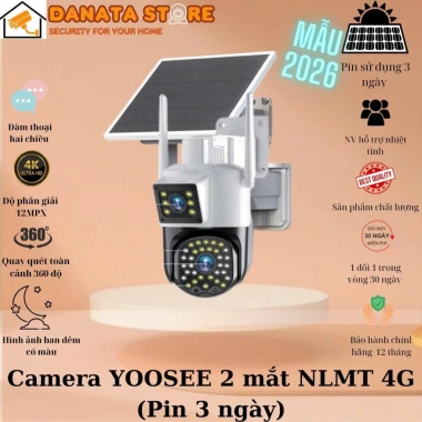 Camera Yoosee 4G năng lượng mặt trời 2 mắt quay đêm, pin 72h, đàm thoại 2 chiều, bảo hành 24 tháng - giá 1.869.930₫