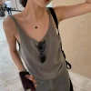 Camisole dệt kim cổ V không tay màu cam cho nữ: Mùa hè thoáng mát, giảm còn 87.048 VND 3