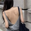 Camisole dệt kim cổ V không tay màu cam cho nữ: Mùa hè thoáng mát, giảm còn 87.048 VND 4