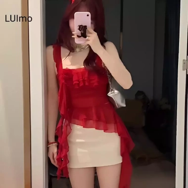 Camisole LUImo lưới hoa hồng cam – áo không tay nhẹ cho đi biển, giảm giá 158.436₫