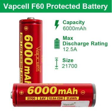Camplos Pin sạc 21.700 Vapcell F60 6.000mAh - Dung lượng lớn, năng lượng ổn định cho đèn pin