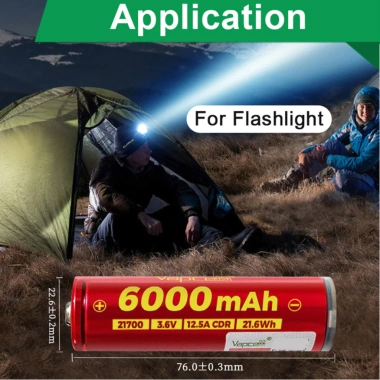 Camplos Pin sạc 21.700 Vapcell F60 6.000mAh - Dung lượng lớn, năng lượng ổn định cho đèn pin
