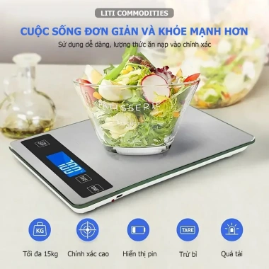 Cân bếp điện tử 15kg/1g inox chống nước, chức năng trừ bì - Giá chỉ 165.000 VND 3