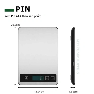 Cân bếp điện tử 15kg/1g inox chống nước, chức năng trừ bì - Giá chỉ 165.000 VND 7