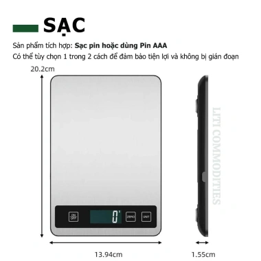 Cân bếp điện tử 15kg/1g inox chống nước, chức năng trừ bì - Giá chỉ 165.000 VND 8