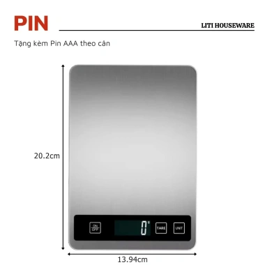 Cân bếp điện tử 15kg/1g inox chống nước, chức năng trừ bì, giá chỉ 165.000đ