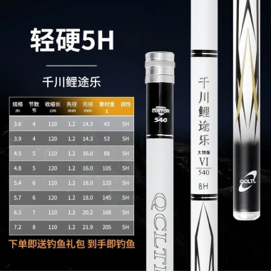Cần câu cá chép Qianchuan Tule siêu cứng nhẹ, carbon cá lớn, cuộn dây 19/28 10