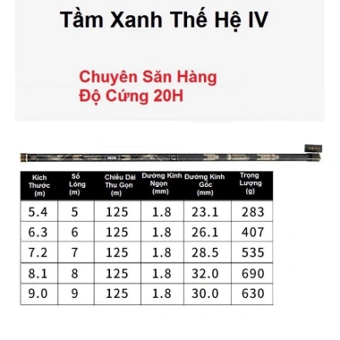 Cần câu đài tầm xanh thế hệ 4 20H chính hãng - Săn trắm, chép, cá khủng, chỉ 1,32 tr