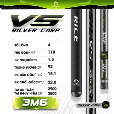 Cần câu đài V5 SILVER CARP RiceFishing carbon cao cấp CC-34 - Siêu nhẹ, chuyên câu chép, cá mè, giá chỉ 540k 8