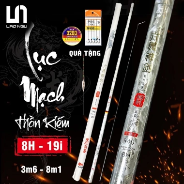 Cần câu tay lục mạch Thần Kiếm 8H bản săn carbon xoắn kèm ngọn phụ, giá ưu đãi