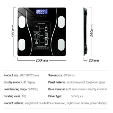 Cân điện tử Bluetooth sạc USB, phân tích chỉ số cơ thể, hiển thị nhiệt độ - Giá 100.000₫