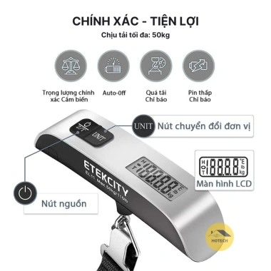 Cân điện tử cầm tay Hotech mini 50kg độ chính xác 10g có móc treo và đai buộc - Giá ưu đãi 74.250 VND