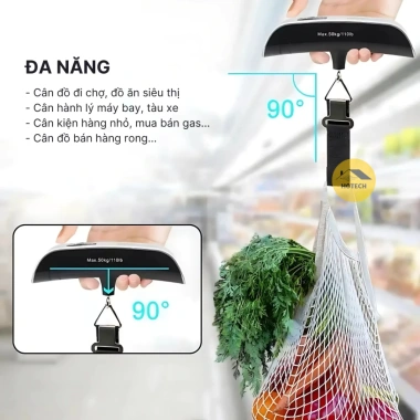 Cân điện tử cầm tay Hotech mini 50kg độ chính xác 10g có móc treo và đai buộc - Giá ưu đãi 74.250 VND