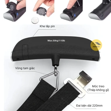 Cân điện tử cầm tay Hotech mini 50kg độ chính xác 10g có móc treo và đai buộc - Giá ưu đãi 74.250 VND