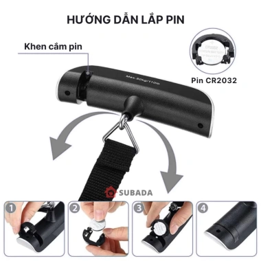Cân điện tử cầm tay Subada 50kg, móc treo, đai buộc, độ chính xác 10g