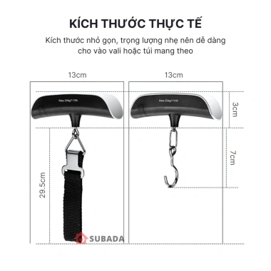 Cân điện tử cầm tay Subada 50kg, móc treo, đai buộc, độ chính xác 10g