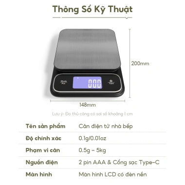 Cân điện tử chống nước 5kg/0.1g - Cân thực phẩm và pha chế, giá chỉ 55.000₫