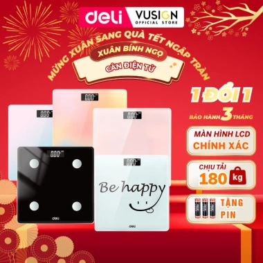 Cân điện tử Deli E86.120 - Đo chính xác, kính cường lực, tải 180kg, chỉ 189.000₫