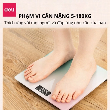 Cân điện tử Deli E86.120 - Đo chính xác, kính cường lực, tải 180kg, chỉ 189.000₫